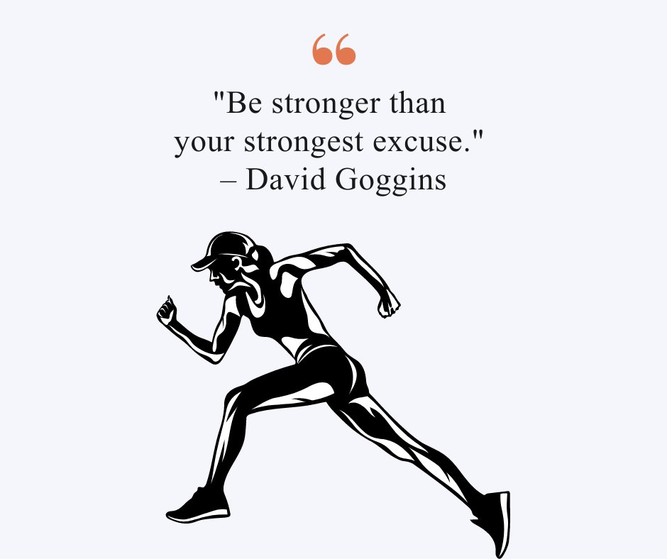 Illustration of a female runner paired with a motivational quote by David Goggins: 'Be stronger than your strongest excuse.' Perfect for beast gym motivation and inspiring intense workouts.