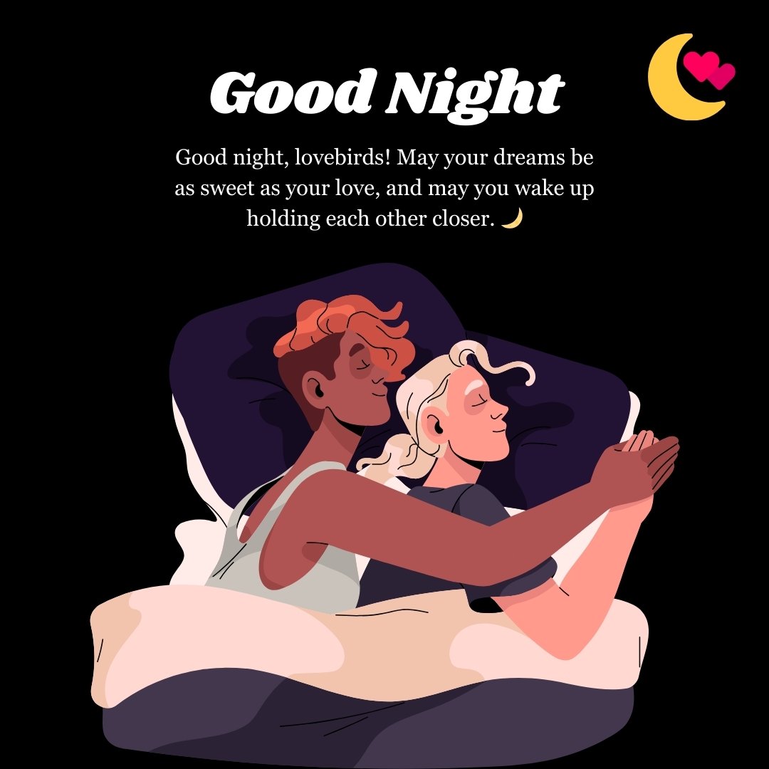 Good Night Blessings Messages for Couples featuring a romantic scene of a couple cuddling peacefully, offering sweet dreams and love-filled sleep wishes.